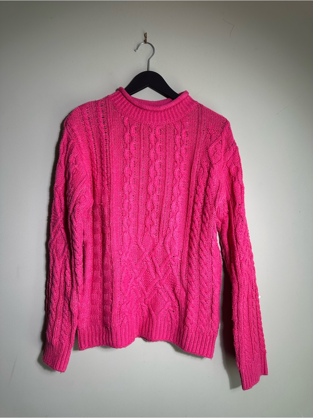 Riley & Rae Hot Pink Cable Knit Crewneck Sweater